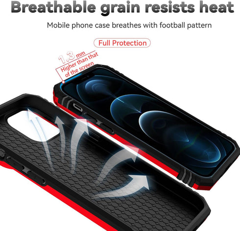 SunStory iPhone 12/iPhone 12 Pro Case with HD Screen Protector, Slide Camera Cover & Rotated Ring Kickstand, Red