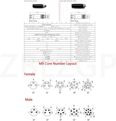 M8 4Pin Sensor Connector Field Device Shielded A-Code Male Female Electrical Plug Socket 60V 4A Industrial Quick Connect