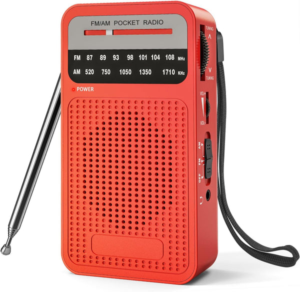 Goodes Portable AM FM Radio with Loud Speaker, Headphone Jack, 2AA Battery Operated for Long Range Reception, Pocket