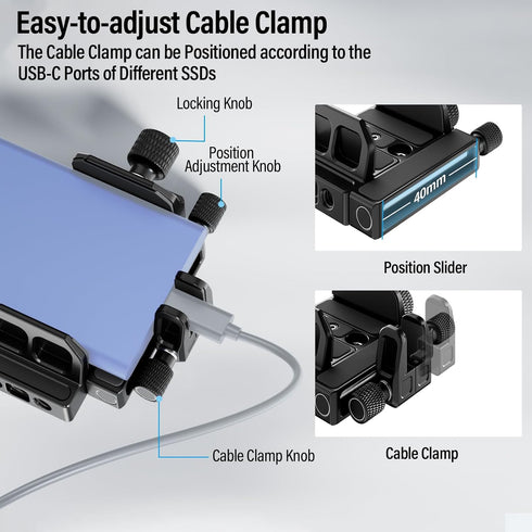 Sirui SSD Mount Bracket, SSD Holder with Cold Shoe and USB-C Cable Clamp for Samsung T7 T5 SSD, Camera Cage