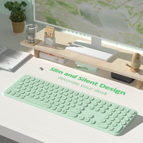 UBOTIE Wireless Green Keyboard, Bluetooth 2.4GHz Dual Mode Connection, Slim Quiet Round Keycaps, Full Size for PC MAC