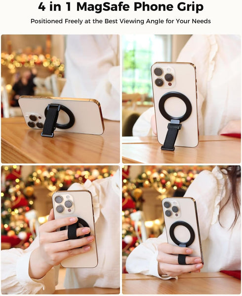 SUPERONE 2024 Upgrade MagSafe Phone Grip with Finger Strap, Removable Ring Holder with Kickstand for iPhone 15/14/13/12