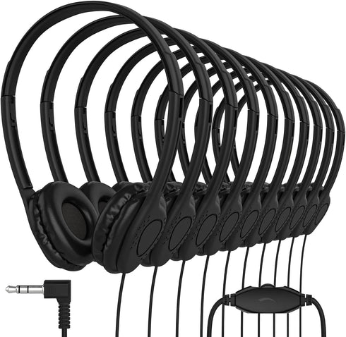 Maeline Bulk Classroom Headphones, On Ear Stereo with Volume Control, 20 Pack, 3.5mm Plug