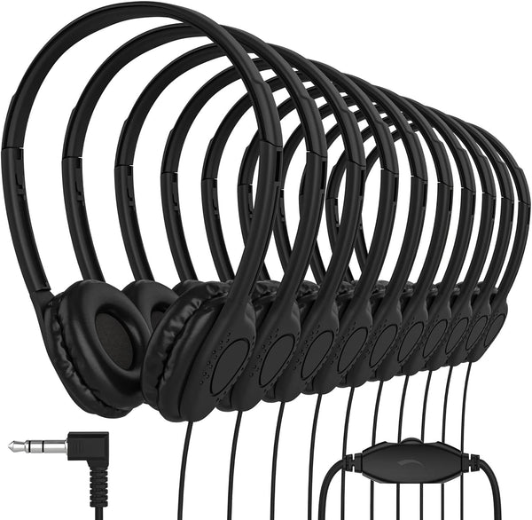 Maeline Bulk Classroom Headphones, On Ear Stereo with Volume Control, 20 Pack, 3.5mm Plug