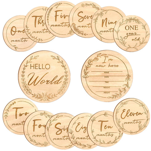 Sanyakti Baby Monthly Milestone,Beautiful Baby Milestone Signs-7 Double Sided Marker Wooden Circles Discs