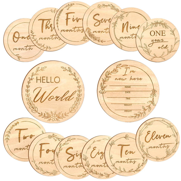 Sanyakti Baby Monthly Milestone,Beautiful Baby Milestone Signs-7 Double Sided Marker Wooden Circles Discs