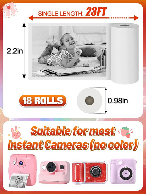18 4 5 6 7 8 9 10 Rolls Kids Instant Camera Print Refill Paper - Photo Printer Thermal Paper Rolls, Instant Print