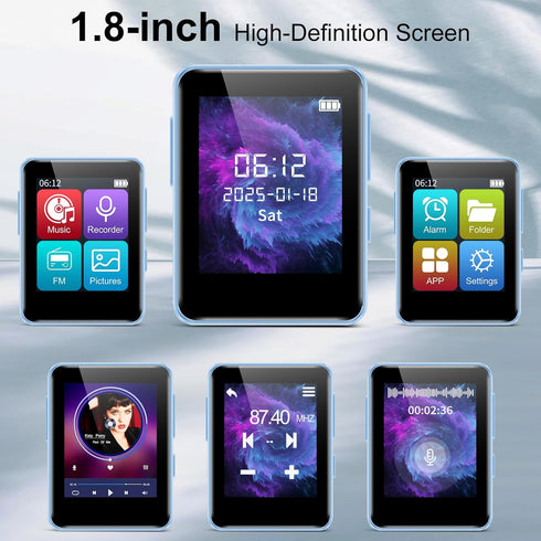 woolynew 64GB MP3 1.8 inch 512GB, Player, Bluetooth Music Player, Portable High Fidelity Lossless Music Player