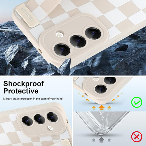 OOK S25FE 5G Compatible with Samsung Galaxy Silicone Phone Case with Strap, Trendy Checkerboard Pattern for Women