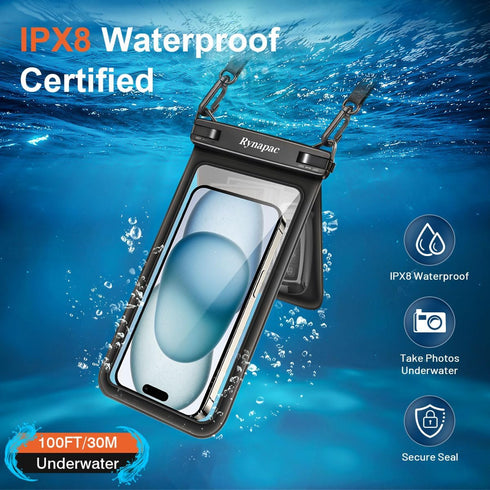 Double Space Waterproof Phone Pouch, 2 Pack with Lanyard for iPhone 15 Pro Max Galaxy S23 Pixel 7a up to 8.5’’,