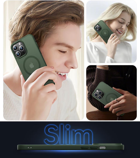 Shop the NEW Deep Green Magnetic Case for iPhone 14 Pro Max - Slim, Matte, MagSafe Compatible, 10FT Drop Tested (6.7").