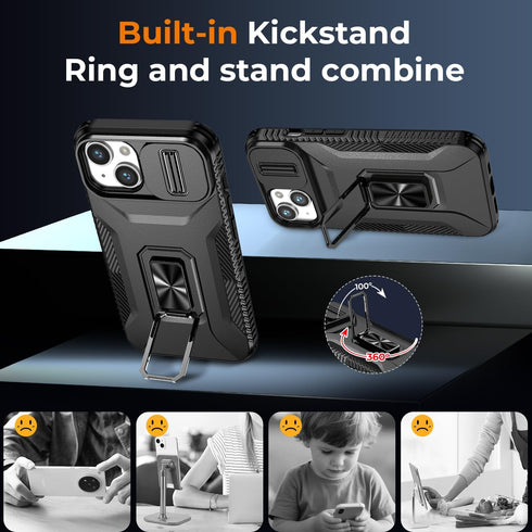 HakkTaoo 13/iPhone 14 6.1-Inch Protector(2 Packs), Case for iPhone Slide Camera Cover+Screen Military Grade Shockproof