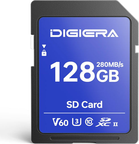 DIGIERA 128GB LSU100 SDXC UHS-II Memory Card - up to 280MB/s, C10, U3,