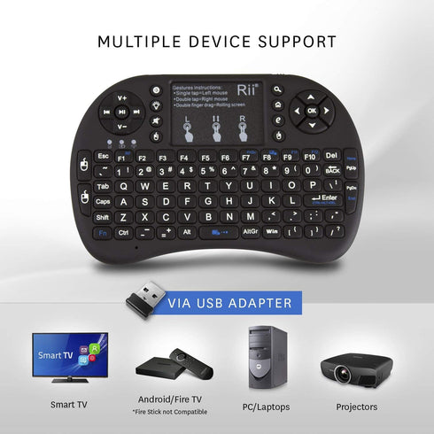 Rii 2.4GHz Mini Wireless Keyboard with Touchpad, QWERTY LED Backlit, Portable for Laptop/PC/Tablets/Windows/Mac