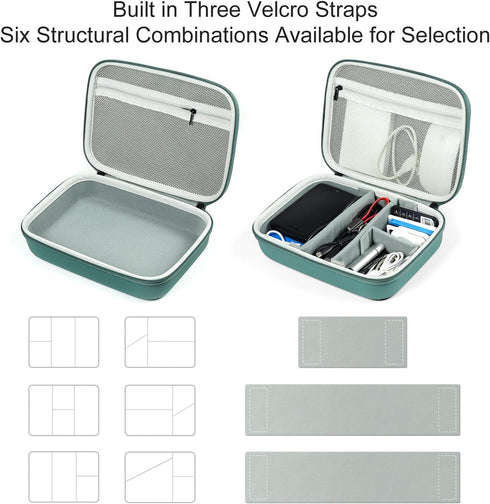 EVA Electronic Accessories Storage Case, Large Shockproof Waterproof Bag for Electronics Organizer, Green, Double Layer
