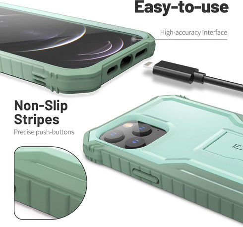 ExoGuard Compatible with iPhone 12 Pro Max Case, Rubber Shockproof Full-Body Cover with Built-in Screen Protector,