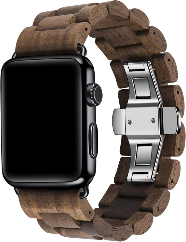 Wooden Watch Band for Apple Watch, Natural Hardwood Strap for iWatch Series 1-8, Walnut (42/44/45mm)