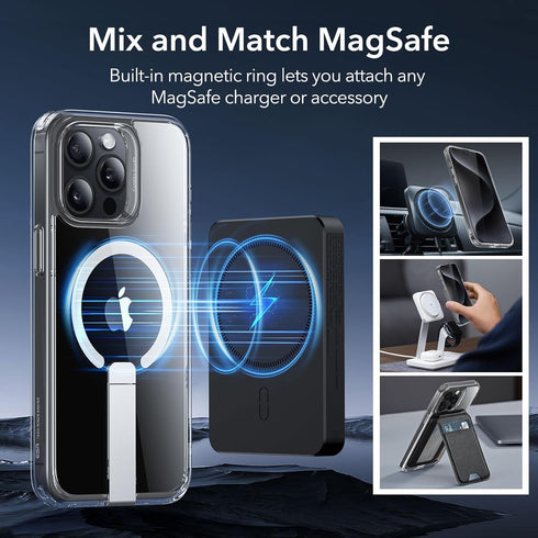 ESR Clear Case for iPhone 15 Pro Max, Compatible with MagSafe, Fully Adjustable Flickstand, Military-Grade Drop
