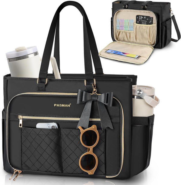 Teacher Tote Bag for Women,Multi-Pocket Laptop & Nurse Work Bag with Cup