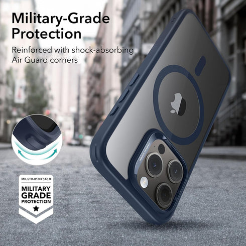 ESR Classic Series Clear Dark Blue Case for iPhone 15 Pro Max, MagSafe Compatible, Military-Grade, Scratch-Resistant.