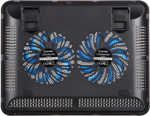 Laptop Cooling Pad, Coolertek Portable Slim Quiet Stand with 2 Blue LED Fans, Fits 11-14 Inch