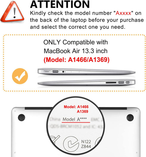 Case for MacBook Air 13 inch A1466 A1369 2010-2017 Release, 5 in 1 Matte Clear Hard Shell & Keyboard Cover & Screen