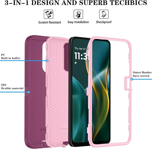 Qinmay 2025/Moto 5G 2025 3-Layer Phone Case for Motorola Moto G G Play Case with HD Screen Protector, Heavy Duty