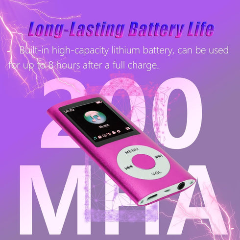 ASHATA MP3 1.8in MP4 Bluetooth Player with LCD, HiFi Sound, Playback, Memory Card Support, Portable Music Player