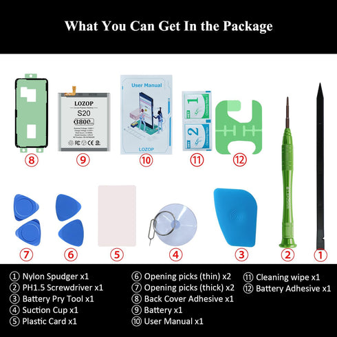 S20 Battery Replacement Kit for Samsung Galaxy S20 SM-980F/SM-G981U/U1/F/B/W with Repair Tools Kit