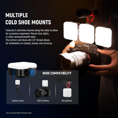 NEEWER RGB62 Magnetic RGB Video Light - Upgraded APP Control, 360° Full Color LED Camera Light with 3 Cold Shoes