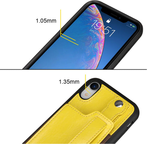 TOOVREN Wallet Case for iPhone XR with Lanyard Strap, Card Holder, Protective Cover with Stand, Yellow