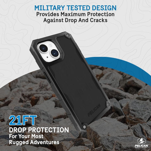 Pelican Shield Brushed Aluminum Case for iPhone 15, 6.1" Compatible with MagSafe, 21ft Military Grade Drop Protection