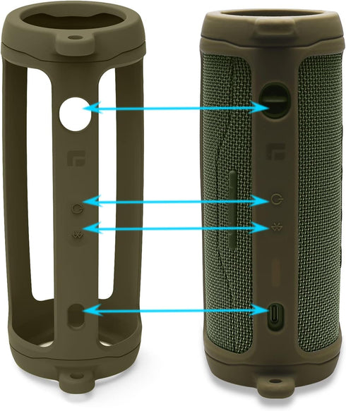 LTGEM Silicone Protective Case for JBL Flip 6 Portable Bluetooth Speaker with Extra Carabiner and Strap- Green (Case Only)
