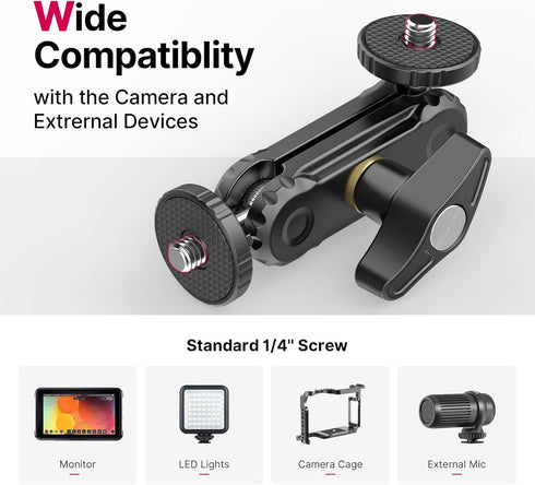 ULANZI Magic Arm with Double Ballhead 1/4" Screw, Compatible with Universal Monitor Mount for Camera, Video Shooting Photography Accessories Microphone Fill Light Bracket