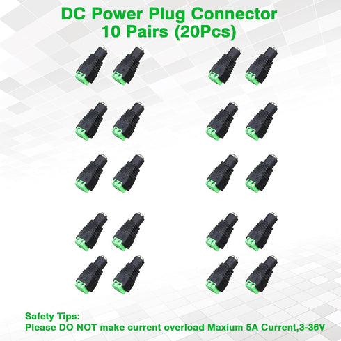 20Pcs Female 12V DC Power Connector 5.5mm x 2.1mm,20 x Female Power Jack Plug Barrel Adapter,DC Power Connector for Led Light Strip CCTV Security Camera Monitoring Cable Wire Ends Plug