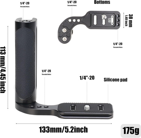 JLWIN 2nd 1/4"-20 Universal Camera L-Type Bracket Holder with Side Handle Grip, Quick Release Grip for DSLR/Mirrorless