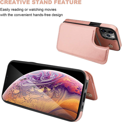 ONETOP Wallet Case for iPhone 12/12 Pro, PU Leather with Card Holder, Kickstand, Rose Gold