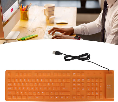 Foldable Silicone Keyboard - 108 Keys Waterproof Rollup USB Wired Keyboard, Soft Touch for PC, Laptop, Notebook
