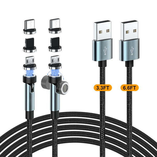 7-Pin Magnetic Charging Cable 2Pcs, 360 Rotating 3 in 1 USB C Magnetic Phone Charger, 3A Fast Charging for