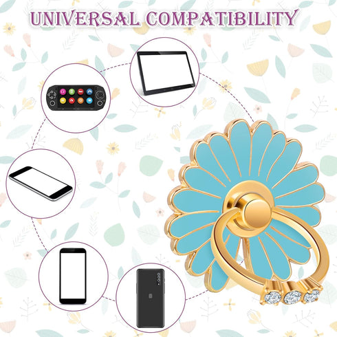 Cell Phone Ring Stand, 4PCS Cute Daisy Cell Phone Ring Holders, 180°/360° Rotation Metal Finger Ring Stand for Most