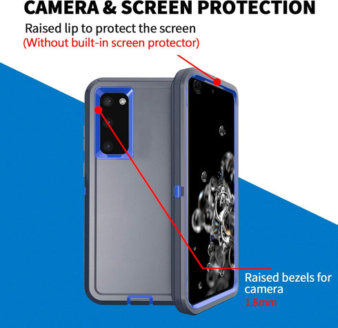Anloes Heavy Duty Shockproof Case for Samsung Galaxy S20 5G, Rugged Protective 3 in 1 Bumper Cover (Blue)