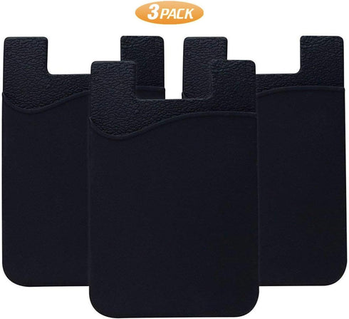 Cell Phone Card Holder for Back of Phone Case, Silicone Stick On Pocket Wallet for iPhone, Android (Black 3 Pack)