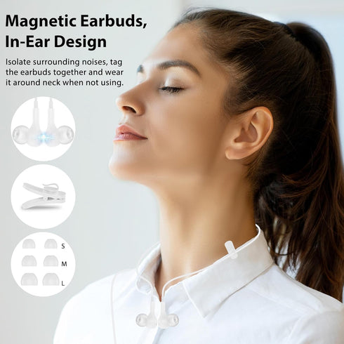 USB Headphone for PC Laptop, Magnetic Wired Earbuds with Microphone Control, Noise Canceling In-Ear Silicone Cap for