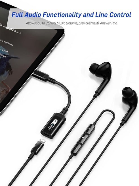 USB C to Lightning Headphone Audio Adapter for iPhone 15, iPad Pro 10, Air 5, Mini 6, MFi Certified Converter