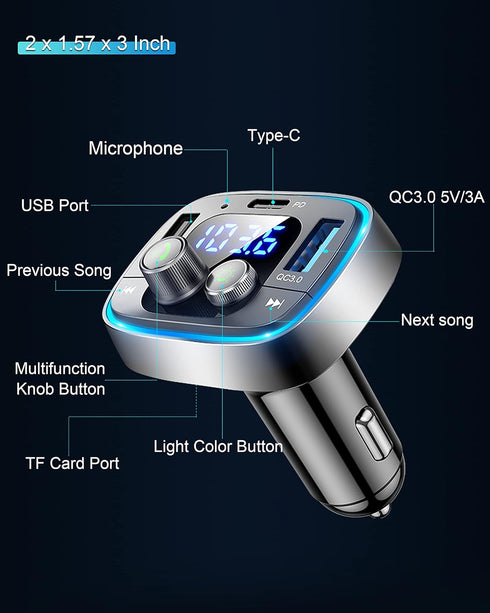LIHAN USB C Bluetooth Adapter for Car, AUX Wireless FM Radio Transmitter, Handsfree Calling & Audio Receiver
