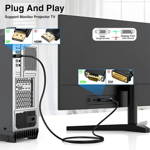 6FT, 1080P Danfetsoy Displayport to VGA Cable Displayport to VGA Adapter Male to Male Cord Gold-Plated HD Video DP
