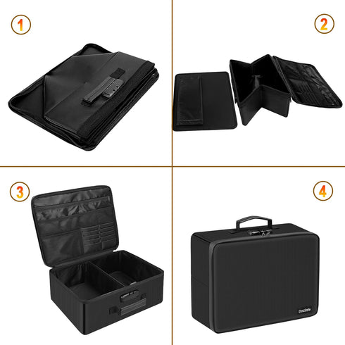 Photo Storage Box with Lock - DocSafe Fireproof Organizer with 16 Inner Photo Cases, Collapsible Portable Filing Safe