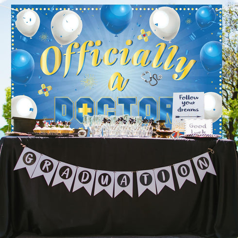 INNORU 6x4ft Officially a Doctor Backdrop Banner, Doctor Graduation Photography Backdrop Durable Fabric Congrats Grad