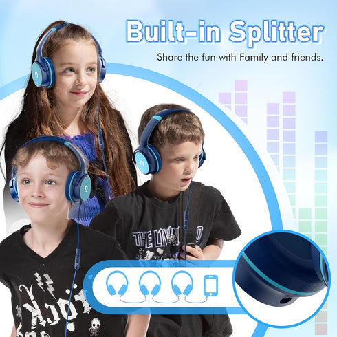 Kids Headphones - Foldable HD Stereo Sound with Safe 85dB/94dB Volume Limiter for Teens, Boys, Kindle, iPad, Laptop.