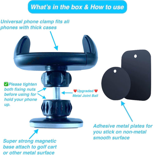 Upgraded Golf Cart Magnetic Phone Holder Mount, Big Phones & Thick Cases Friendly, Compatible with All Phones